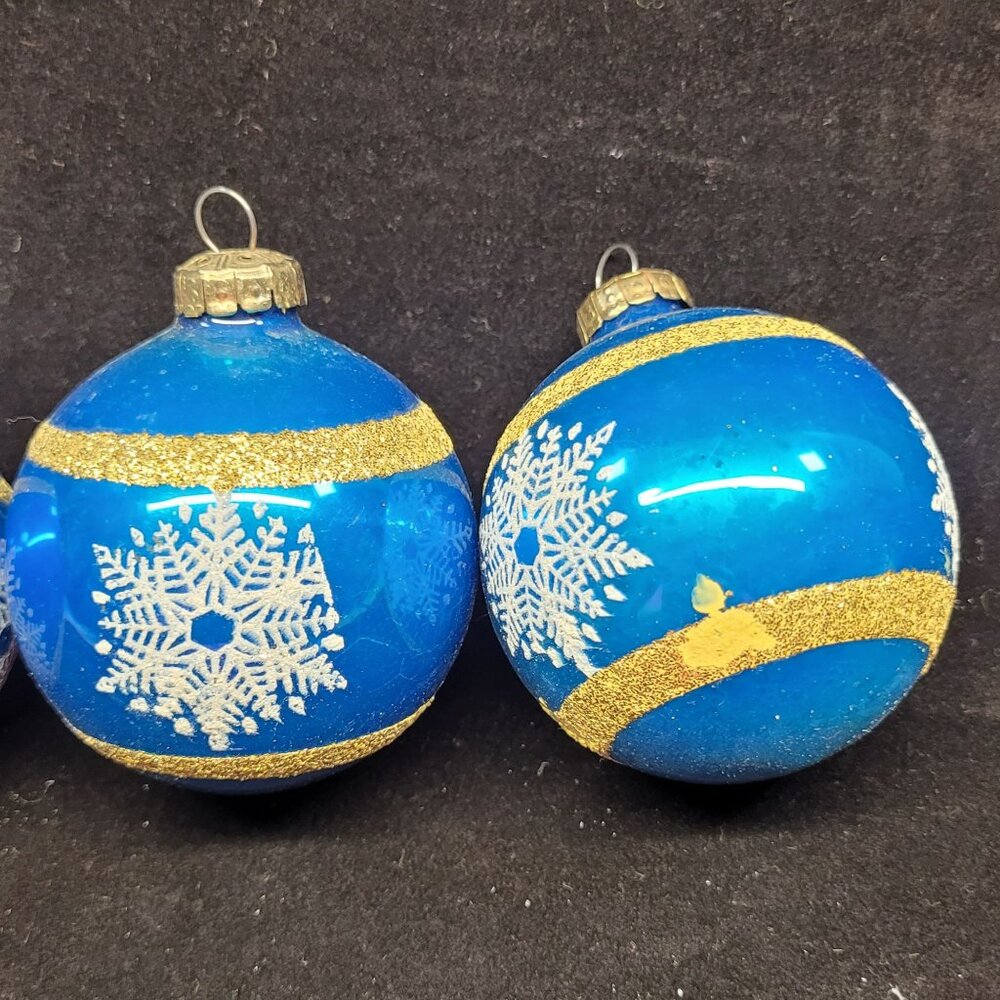 Set Of 4 Snowflake Design Christmas Tree Ball Ornaments Vtg Gold Glitter - Picture 4 of 10